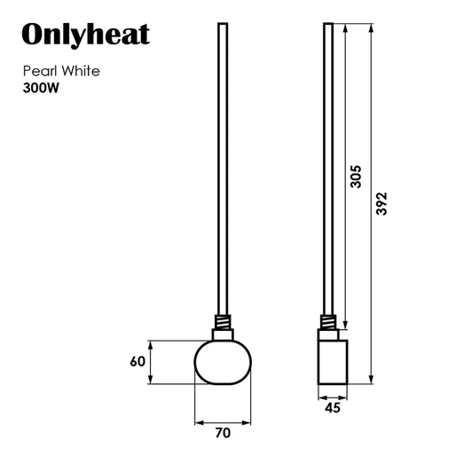 Тен Onlyheat Pearl White 0,6 кВт 1/2" с тройником 53,5 см (1/28 шт)