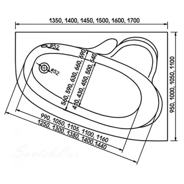Ванная 170 х 100 CERSANIT SICILIA акриловая левая угловая на ножках - Фото 3