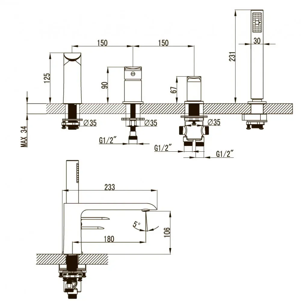 Смеситель для врезной ванны на борт Devit Iven 43128141 - Фото 2