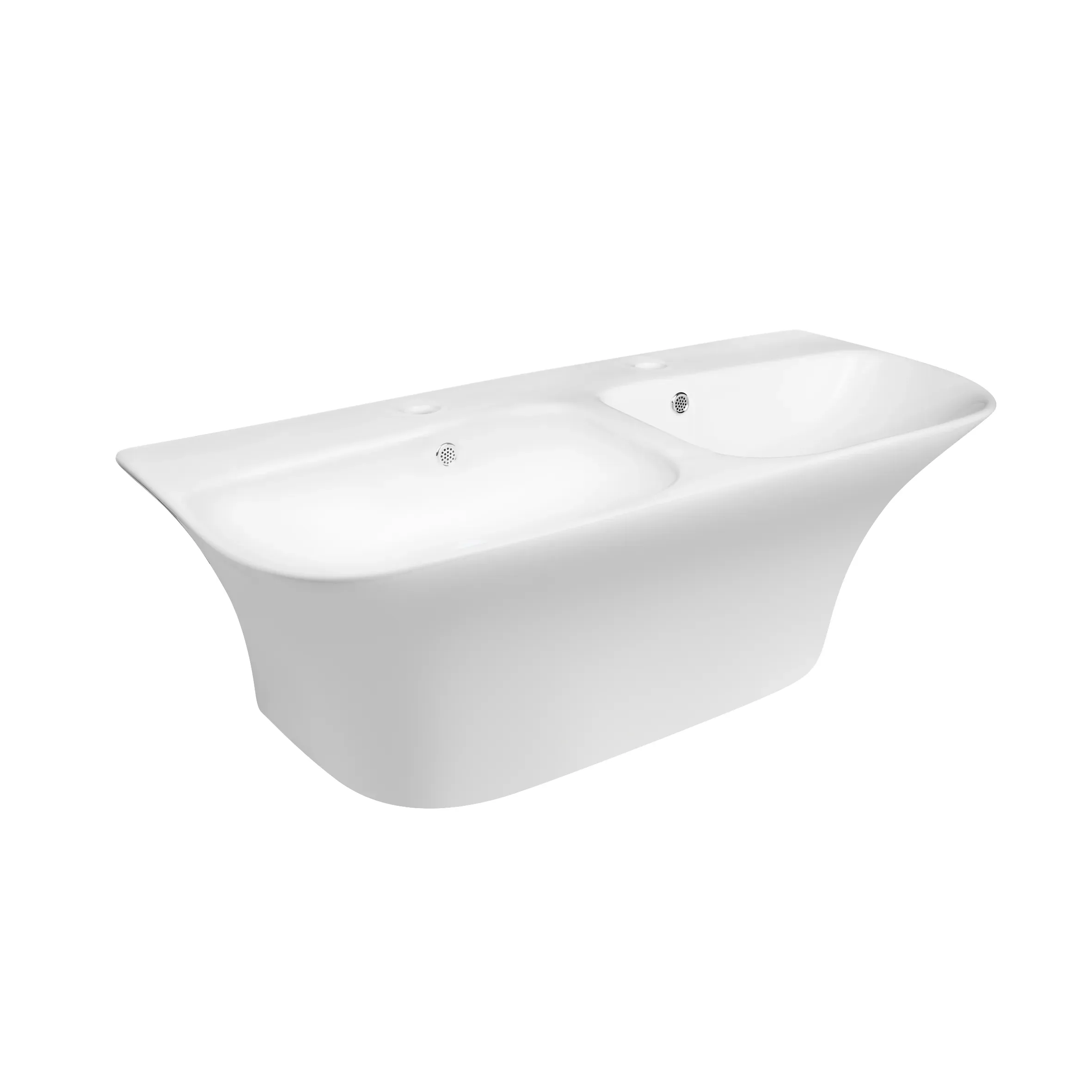 Раковина подвесная моноблок двойная Qtap Virgo 1000х410х360 White с донным клапаном QT1811G760W - Фото 4