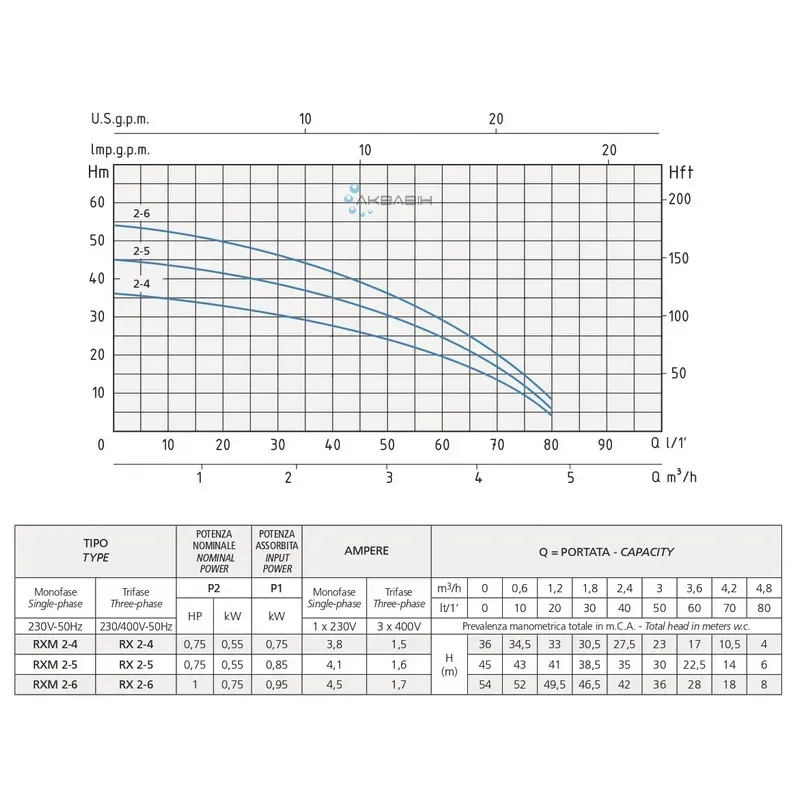 Насос багатоступеневий Speroni RX 2-6 (0,75 кВт) 3Ф - Фото 2