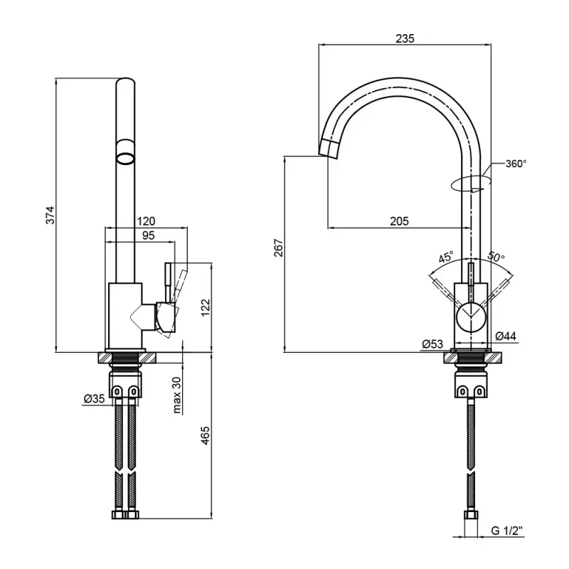Змішувач для кухні Lidz (COL) 12 32 015F-8 Нержавіюча сталь - Фото 2