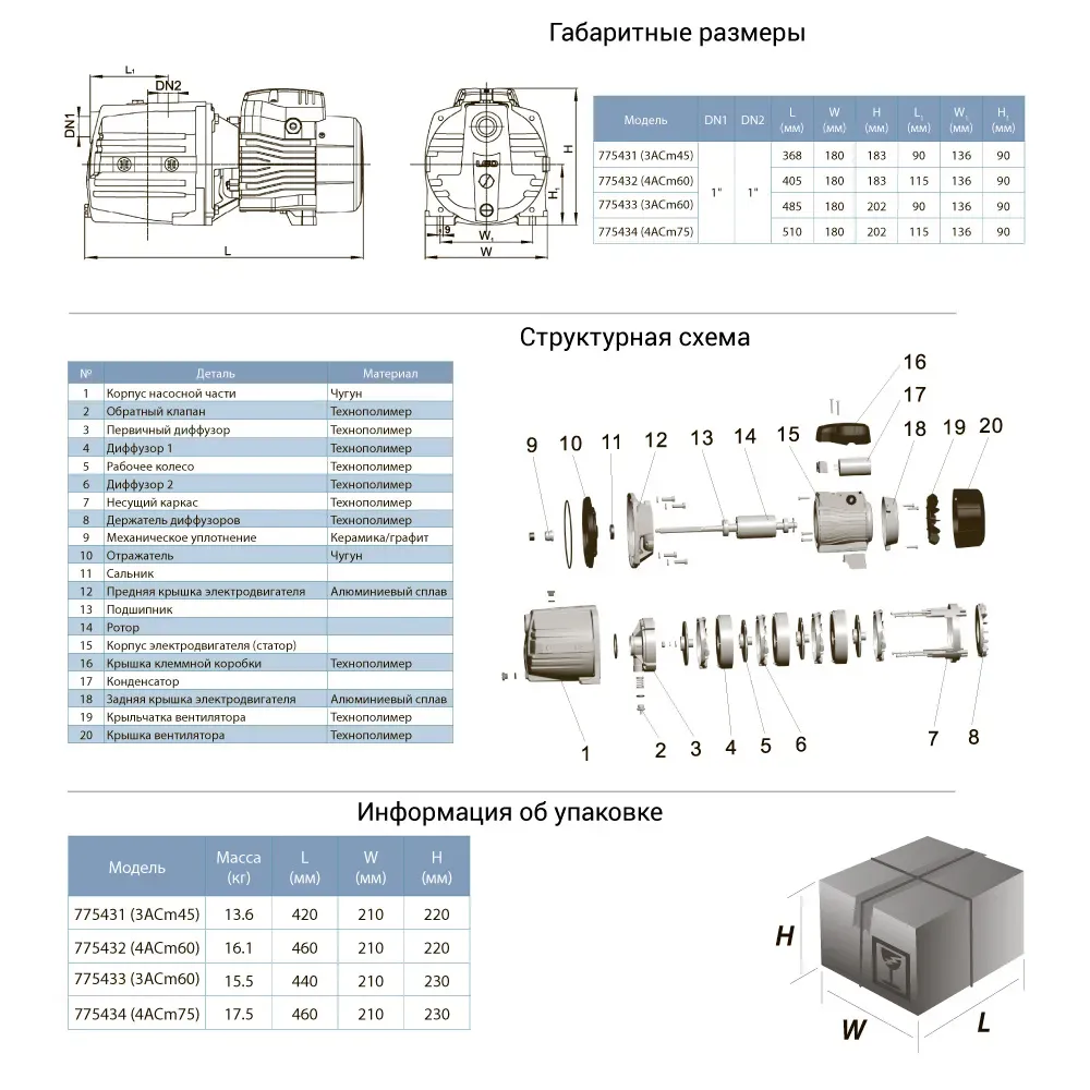 Насос багатоступеневий LEO (Aquatica) 775434 0,75 кВт - Фото 2