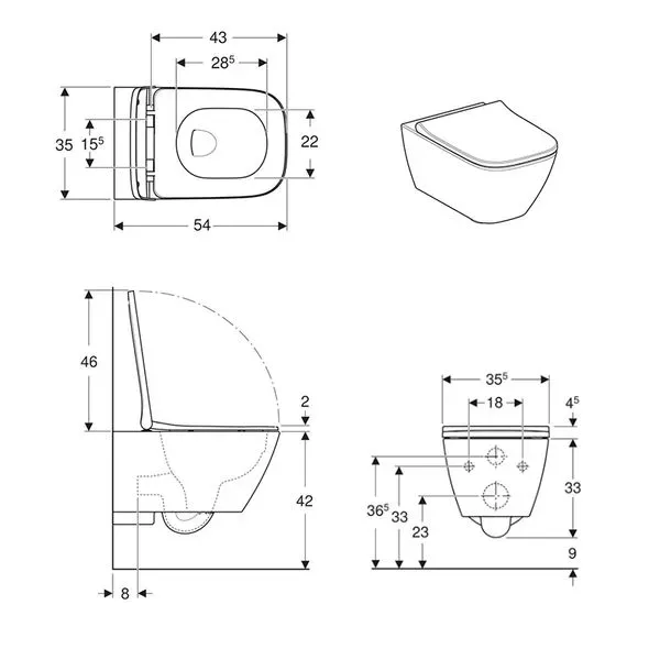 Унитаз подвесной Geberit Smyle Square Rimfree 500.683.00.2 с сиденьем Soft Close - Фото 2