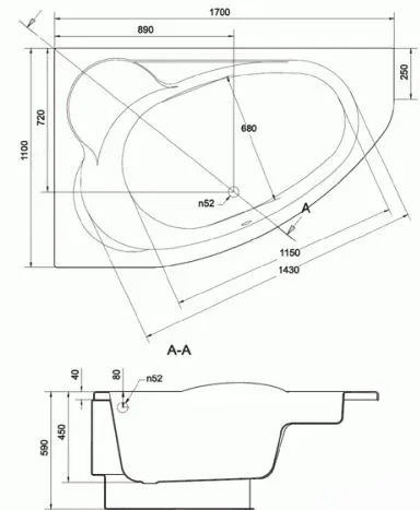 Ванная 170 х 110 CERSANIT KALIOPE акриловая правая угловая с ножками - Фото 3