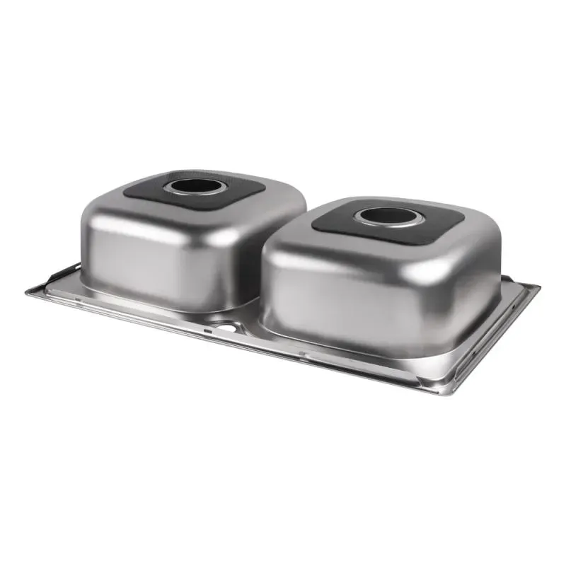 Врізна мийка Lidz 7948 Satin (0.8 мм) подвійна - Фото 4