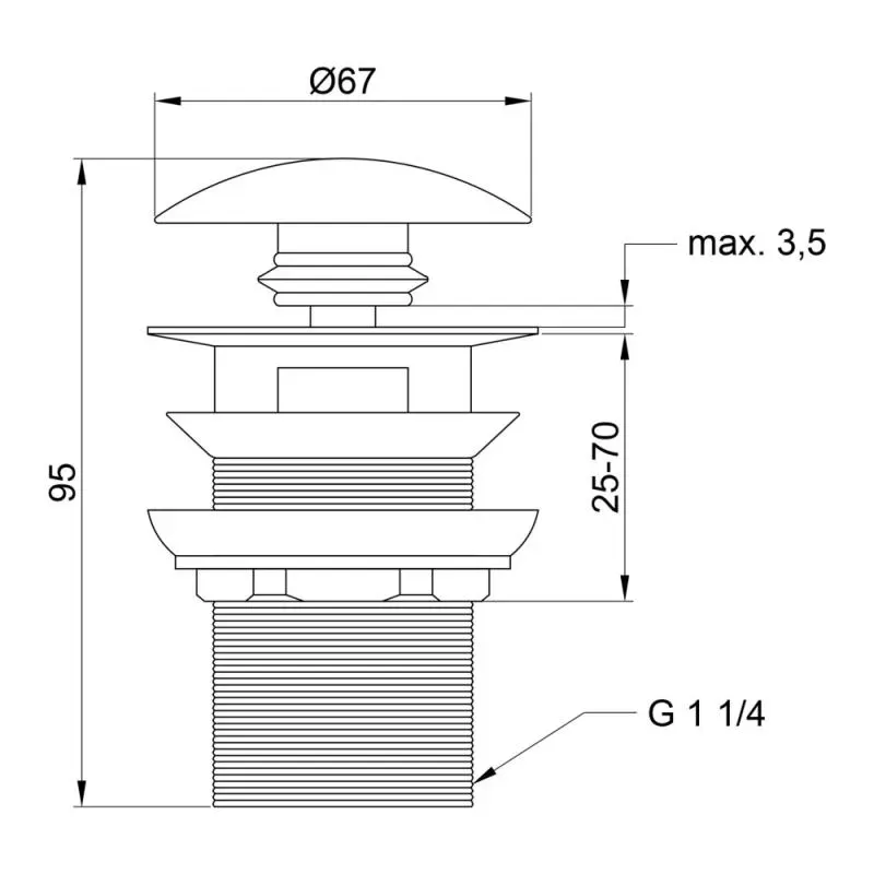 Донный клапан Lidz (CRM) -47 00 003 00 1 1/4 "с переливом - Фото 2