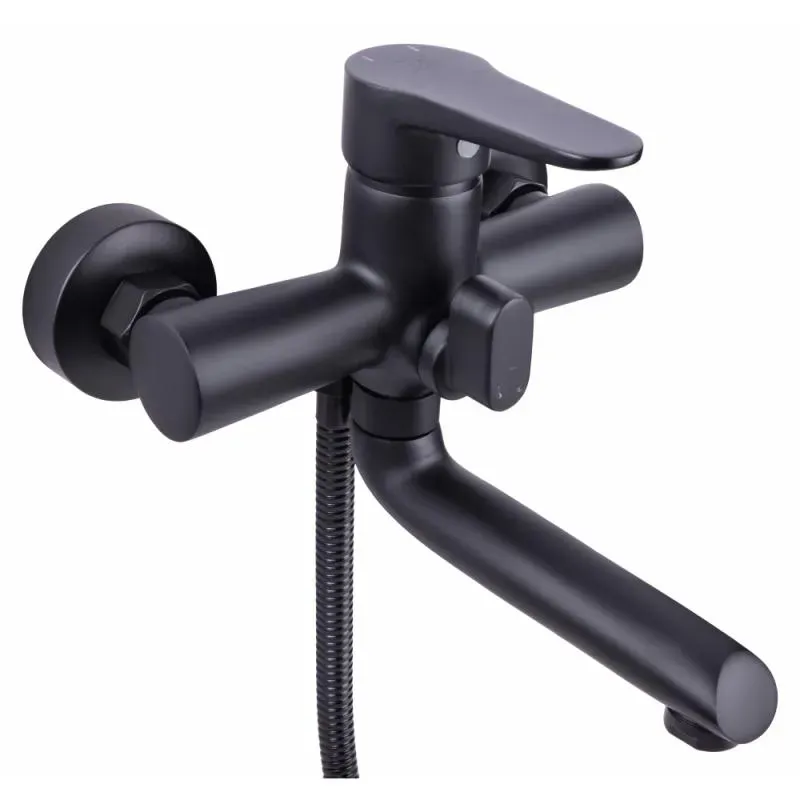 Смеситель для ванны Lidz Nicole 006 с поворотным изливом (c душевым гарнитуром) (k35) LDNIC006BLA35180 Black - Фото 5