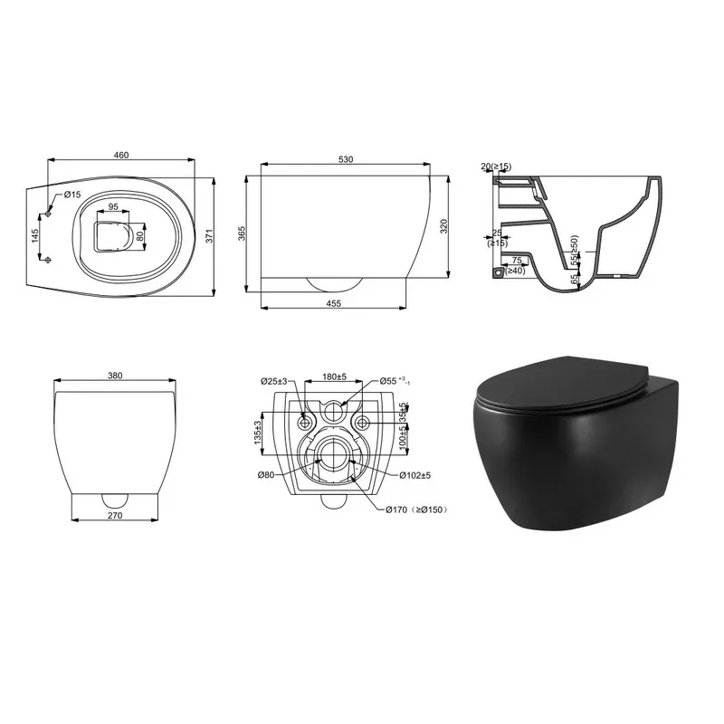 Унитаз подвесной Devit Acqua NEW 3020155B черный матовый безободковый, сиденье дюропласт Soft-C - Фото 2