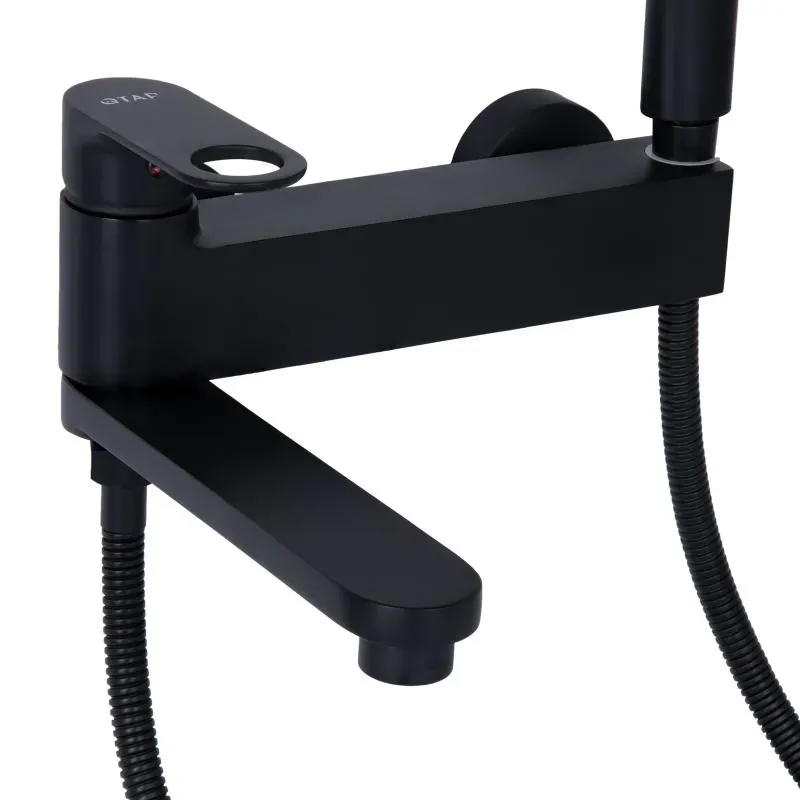 Змішувач для ванни Qtap Jay з поворотним виливом (з душовим гарнітуром) QTJAY260BLM45548 Black Matt - Фото 6