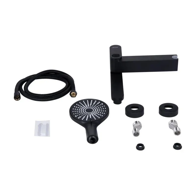 Змішувач для ванни Qtap Jay з поворотним виливом (з душовим гарнітуром) QTJAY260BLM45548 Black Matt - Фото 2