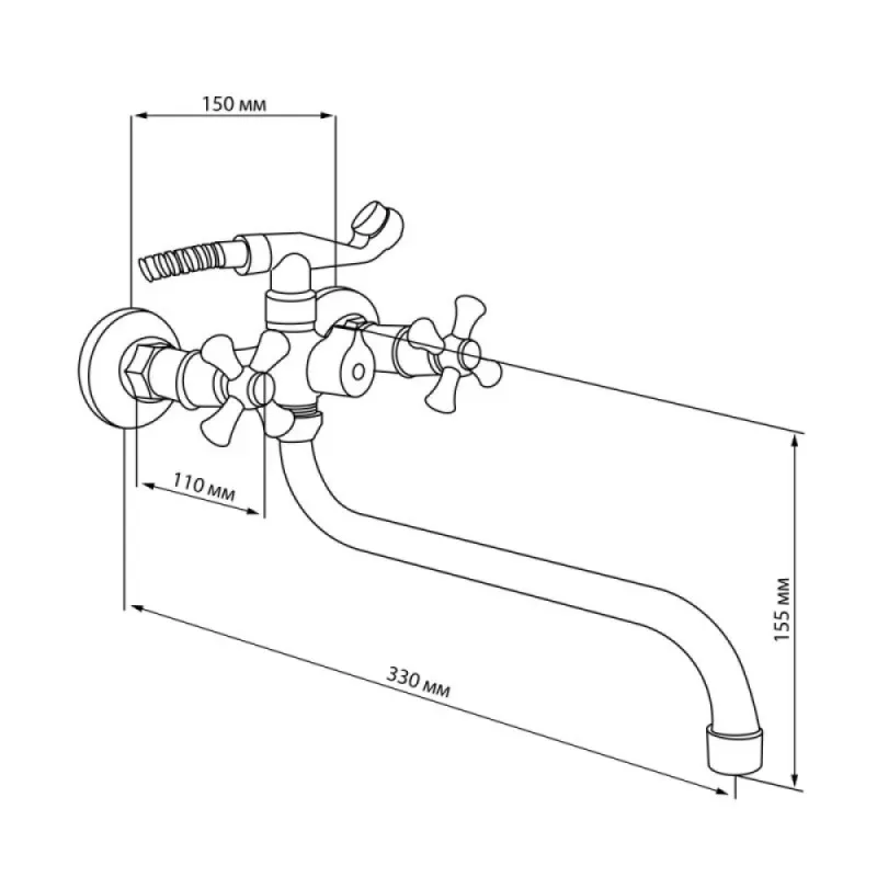 Смеситель для ванны длинный излив Lidz (CRM)-30 21 143 00 (75 21 143) - Фото 2