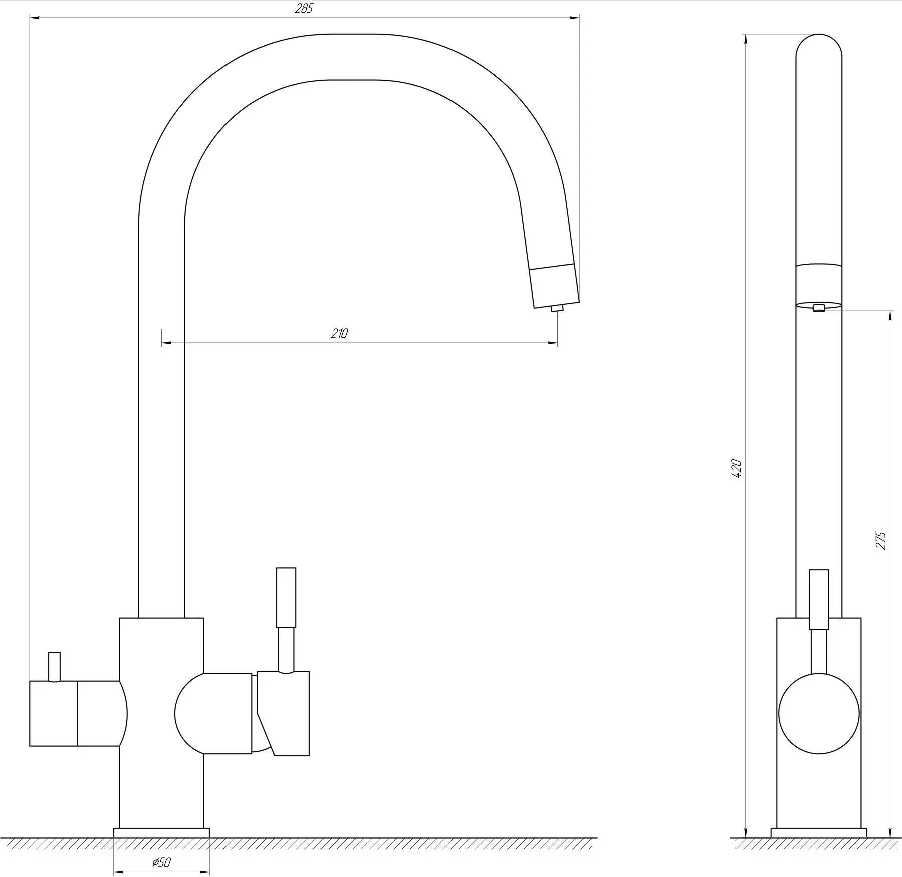 Змішувач для кухні під осмос Globus Lux ALPEN SUS-0333-1 Нержавіюча сталь - Фото 2