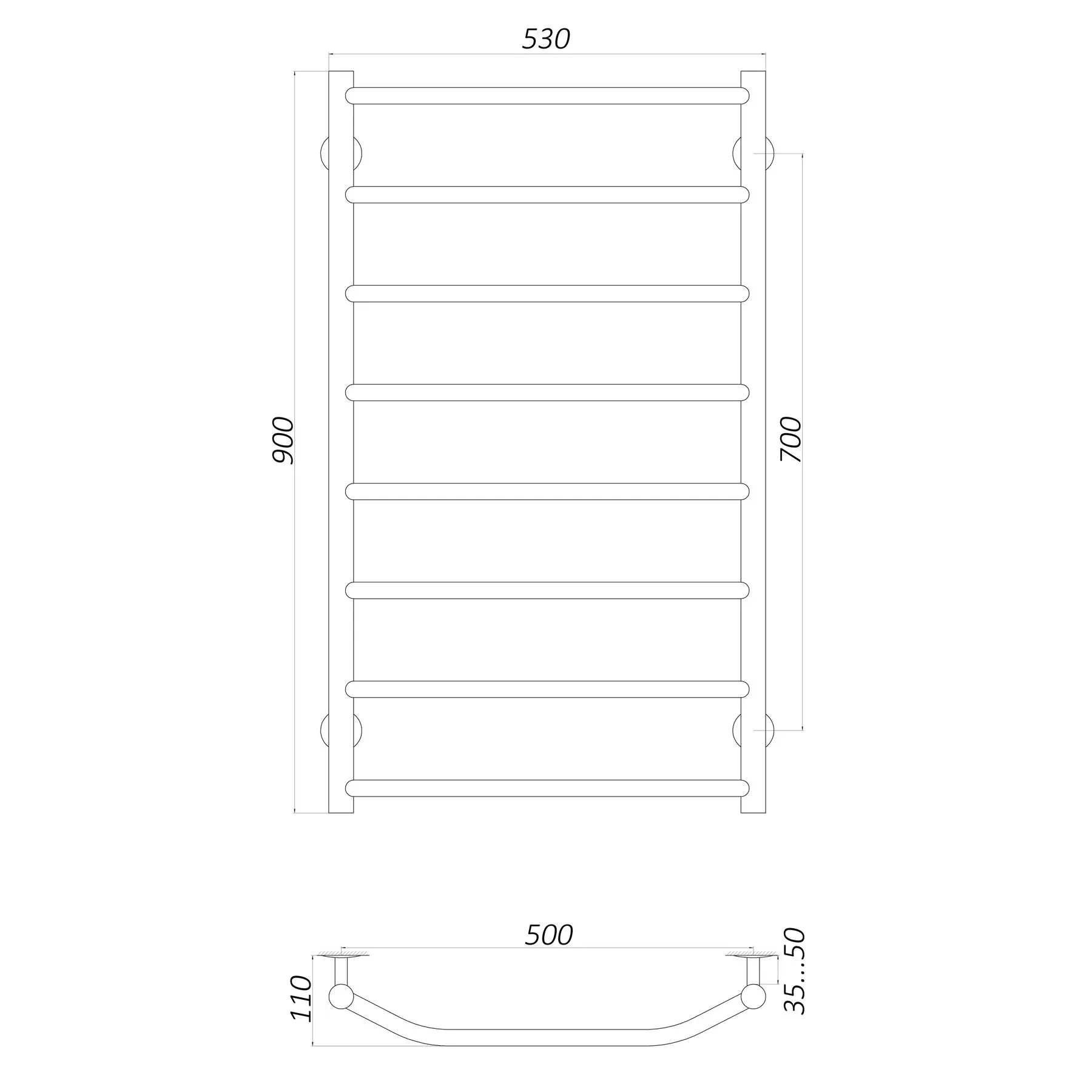 Рушникосушарка UNIO LT ER 900-500-8 Драбинка Трапеція електро - Фото 5