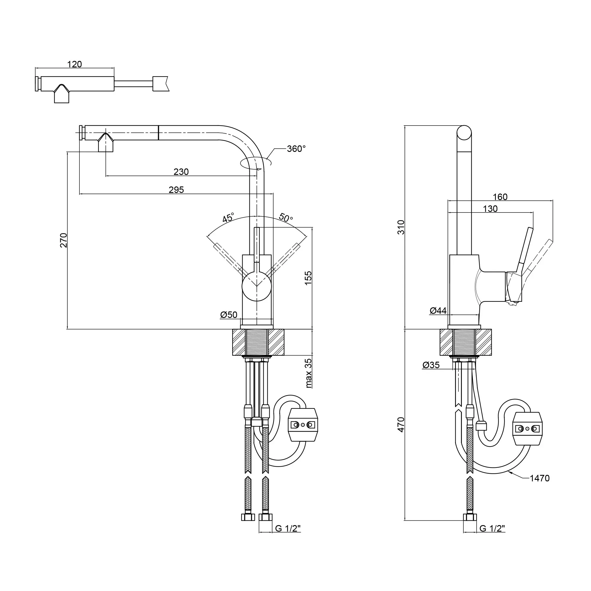 Смеситель для кухни Q-tap Inspai CRM 007F - Фото 2
