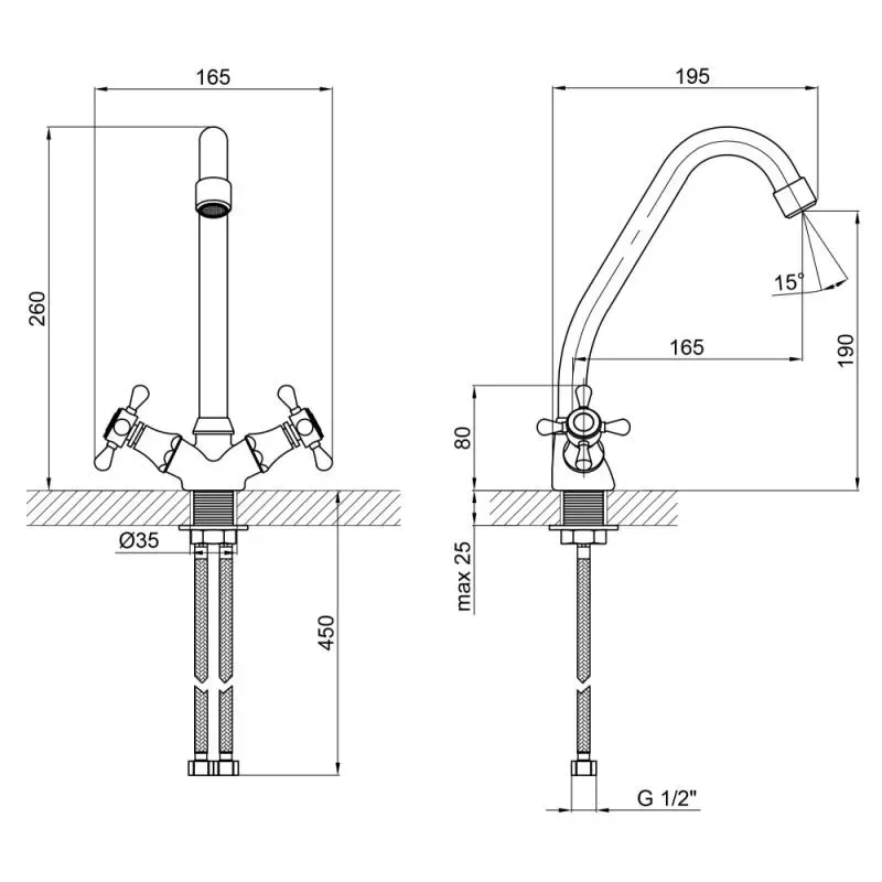 Змішувач для кухні Lidz (CRM) Mayfair 16 272F-1 на гайці - Фото 2
