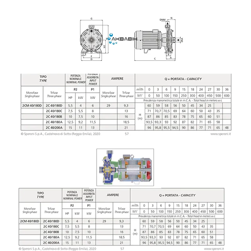 Насос двоступеневий відцентровий Speroni 2C 40/200А (11 кВт) (3Ф) - Фото 3