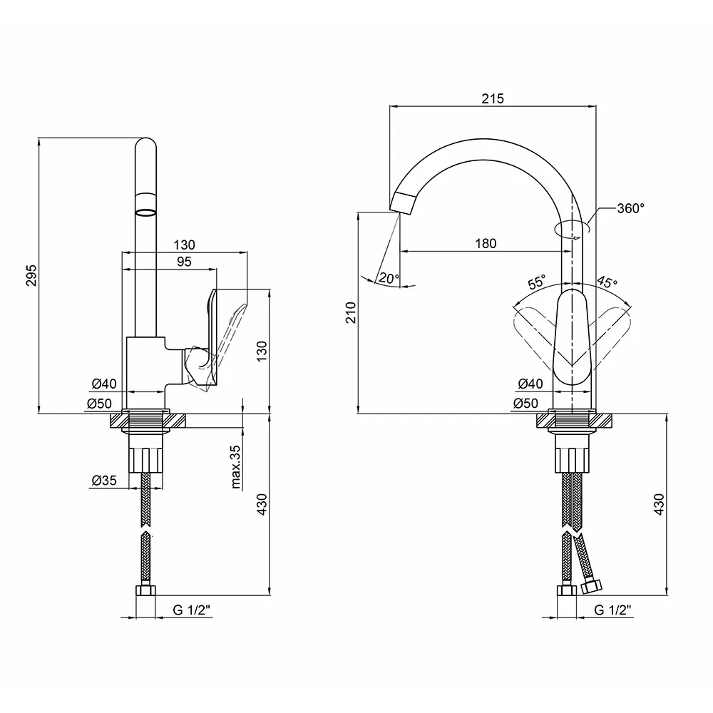 Змішувач для кухні Q-tap Linea CRM 007F - Фото 2