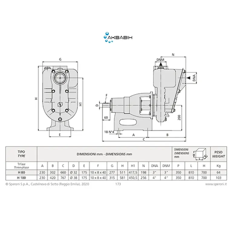 Насос центробежный Speroni H 80-4 (4 кВт) 3Ф для слегка загрязненной воды - Фото 3
