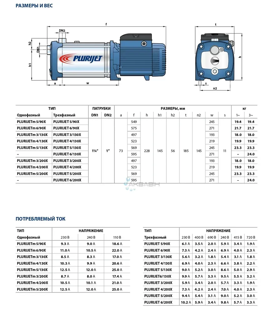 Насос центробежный PEDROLLO Plurijetm 3/130 X 1.1 кВт - Фото 4