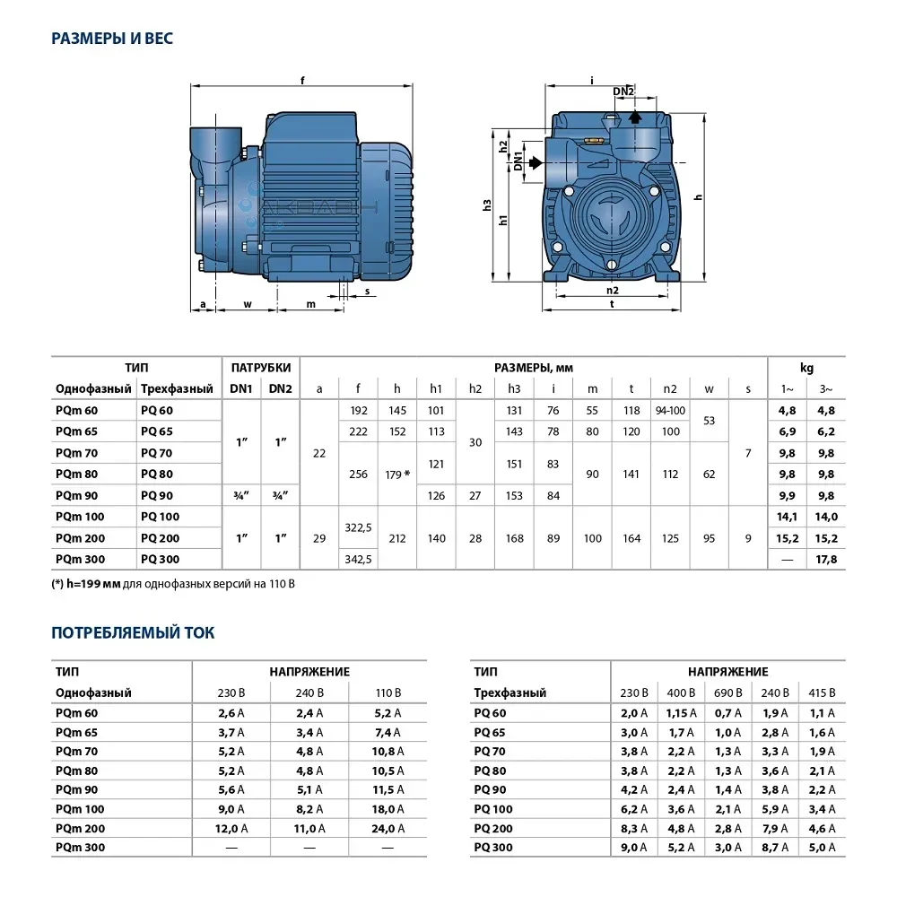 Насос вихревой Pedrollo PQm 60 (0,37кВт) до + 90°C - Фото 4