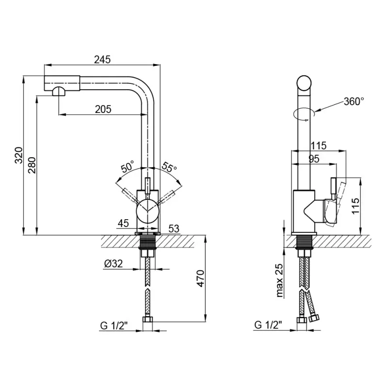 Кухонный смеситель Нерж. Lidz (NKS) 12 32 015F-13 - Фото 2