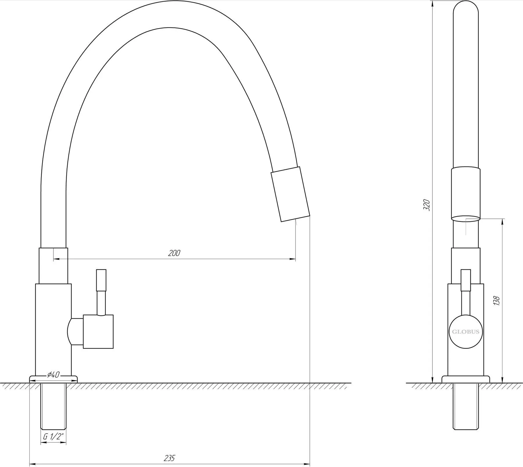 Одинарный кран Globus Lux ALPEN SUS-004SN для умывальника - Фото 2