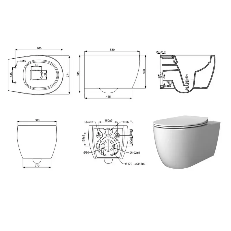Унитаз подвесной Devit Acqua NEW 3020155 безободковый, сиденье дюропласт Soft-Close - Фото 2