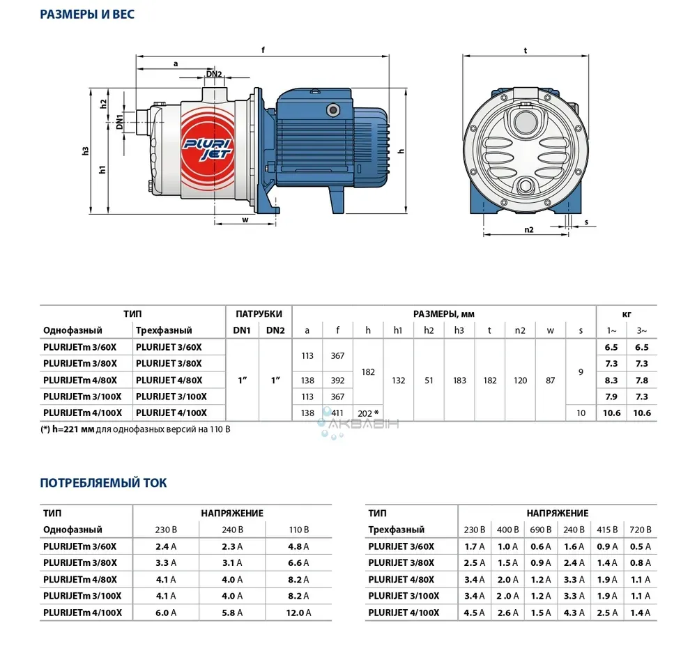 Насос відцентровий PEDROLLO Plurijetm 4/100 X 0,75 кВт - Фото 4