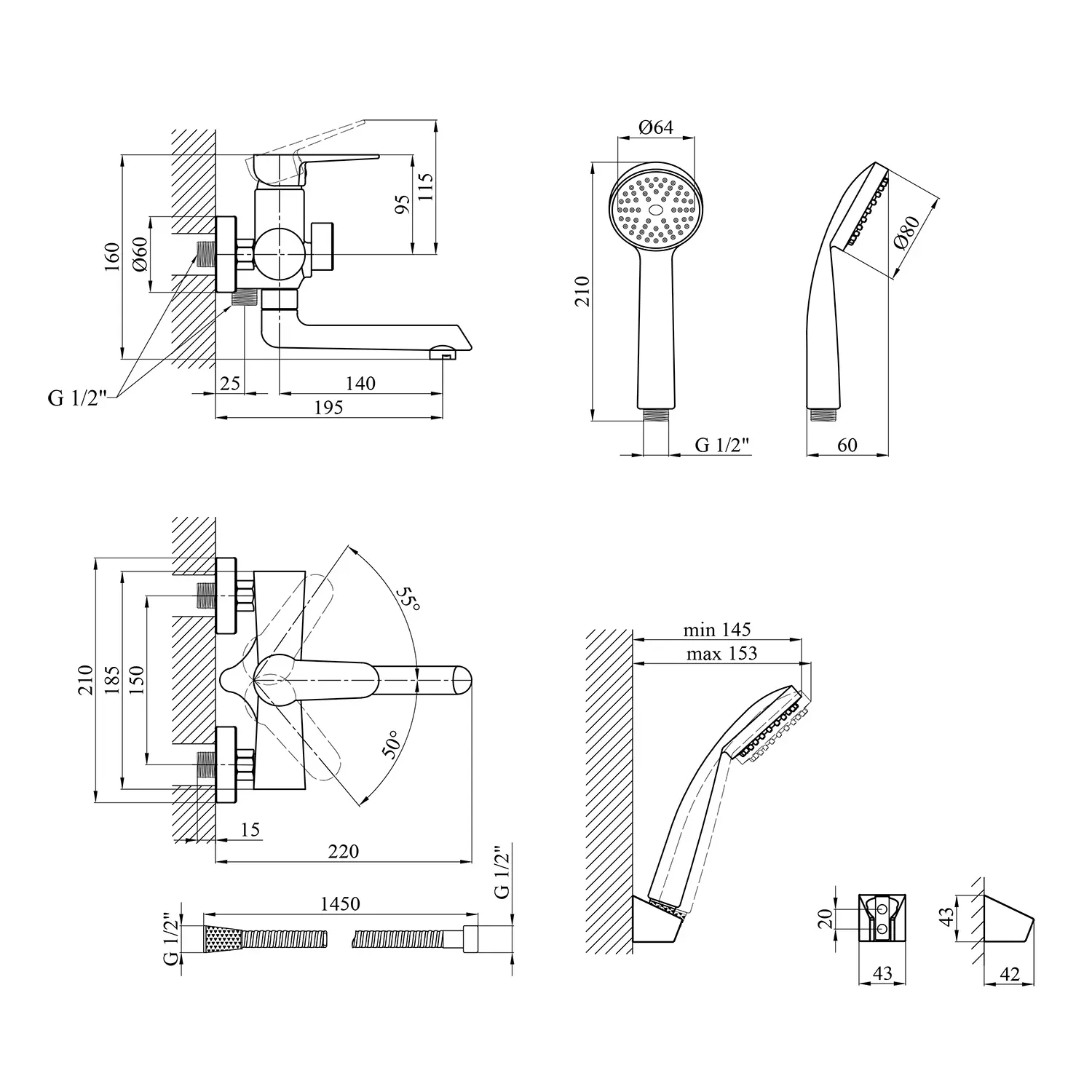 Змішувач для ванни Kroner KRM Elbe - SCH060 - Фото 2