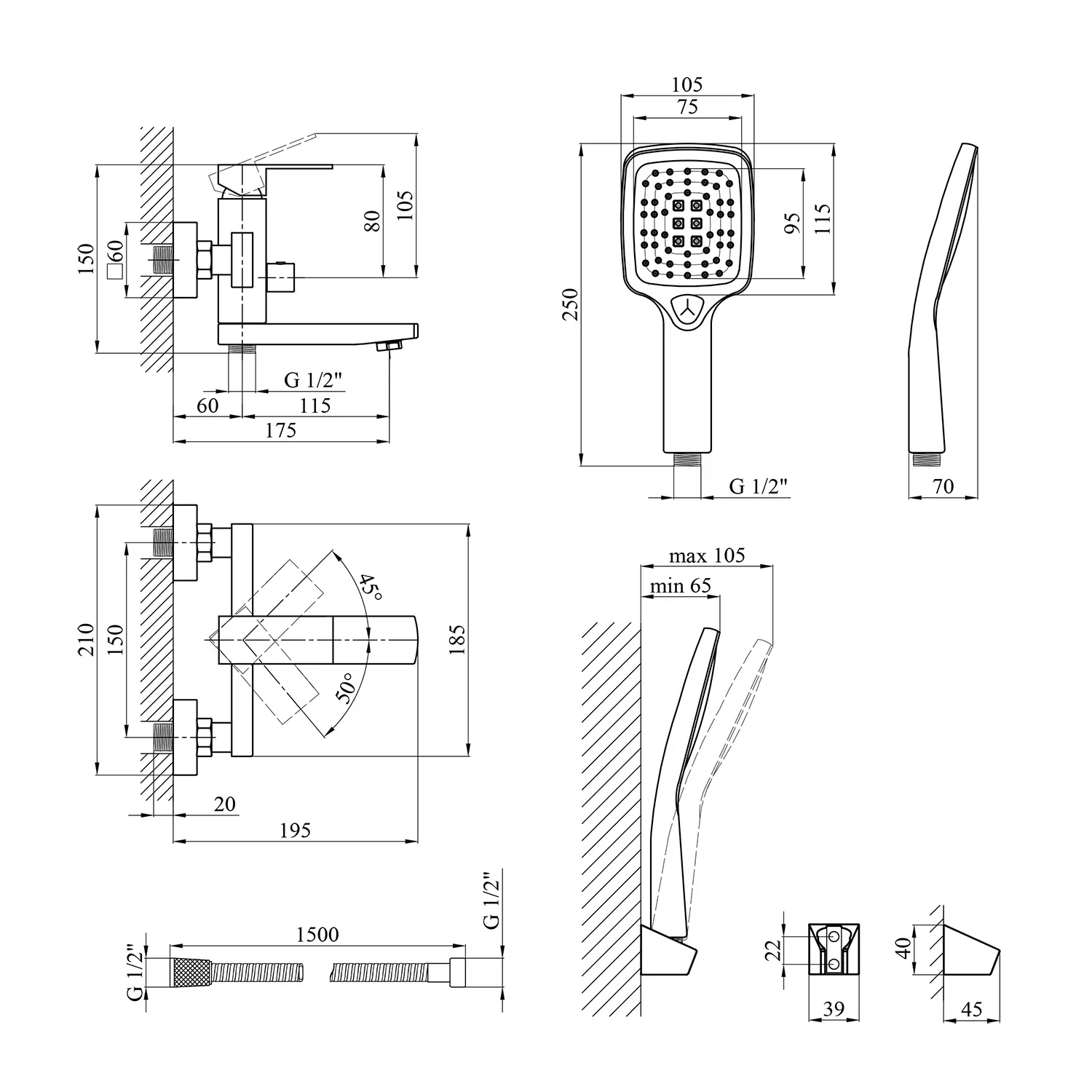 Смеситель для ванны Kroner KRP Edelstahl Kubus - SCH060 - Фото 2
