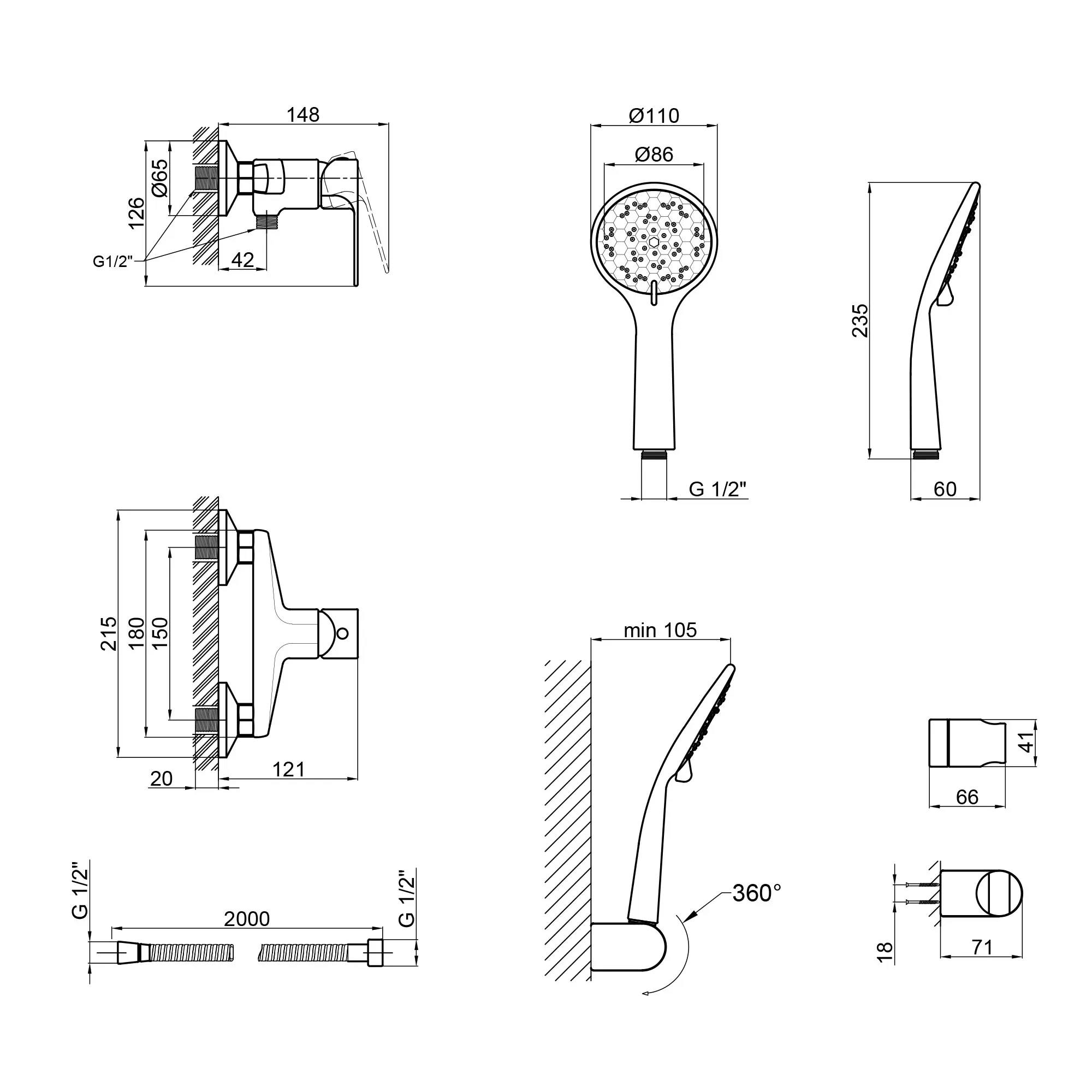 Смеситель душевой QT Uno CRM 010 - Фото 2