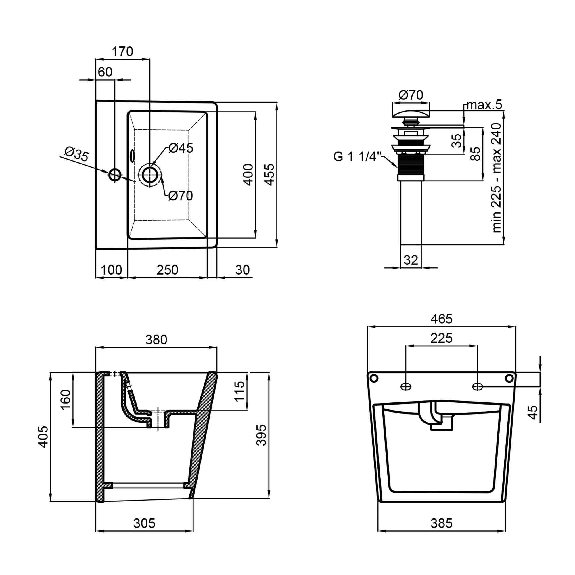 Раковина подвесная моноблок Qtap Tern 465х385х370 White с донным клапаном QT1711G803W - Фото 2