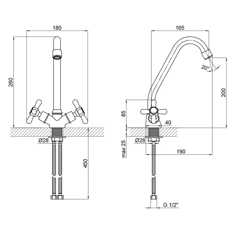 Змішувач для кухні Lidz (CRM) Dominox 15 272F-1 - Фото 2