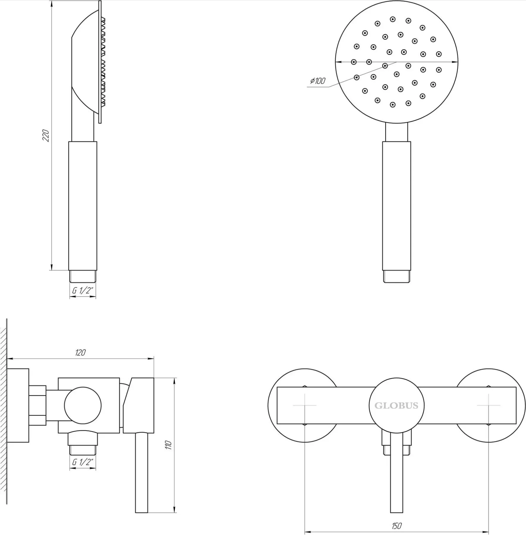 Змішувач для душової кабіни Globus Lux ALPEN SBT1-105 - Фото 2