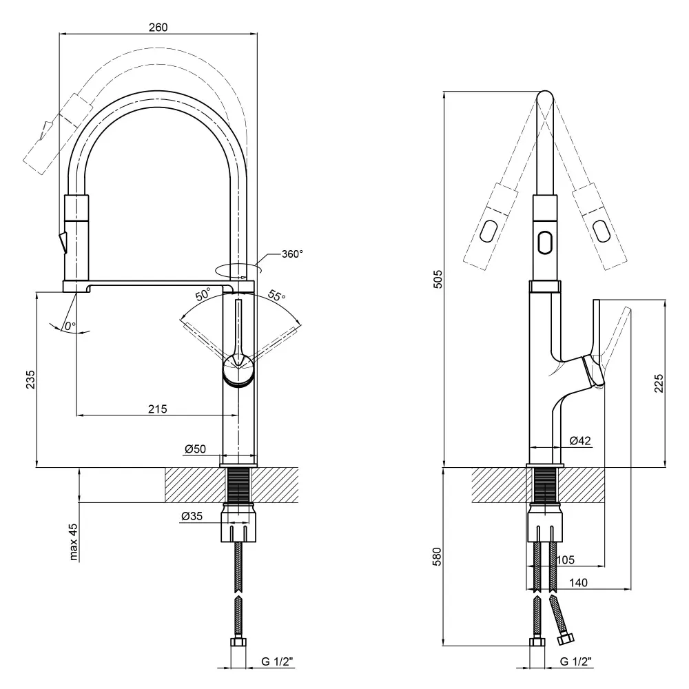 Змішувач для кухні з рефлекторним виливом Qtap Kuchyne 91105AC - Фото 2