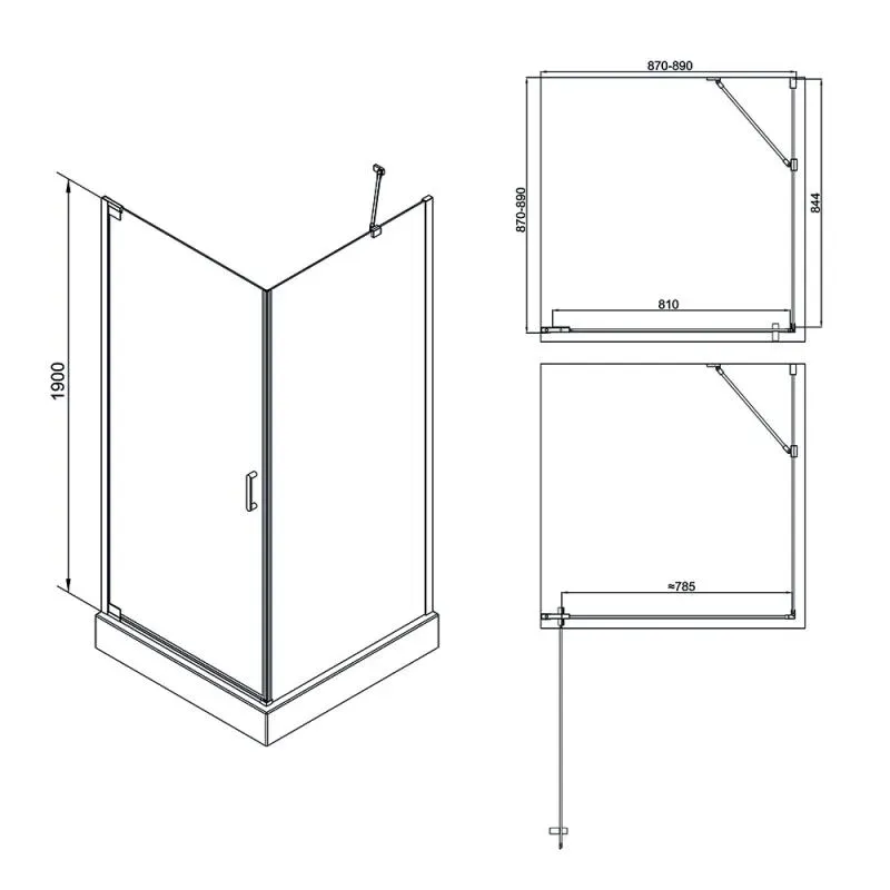 Душова кабіна QT AQUARIUS CRM1099SC6, квадрат, 90x90, скло 6мм Clear, розпашні, Без піддона. - Фото 2