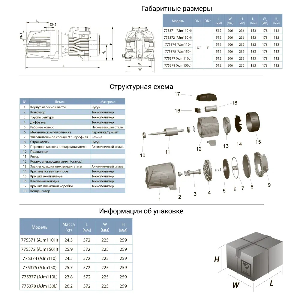 Насос поверхностный центробежный LEO (Aquatica) 775378 1,5 кВт - Фото 2
