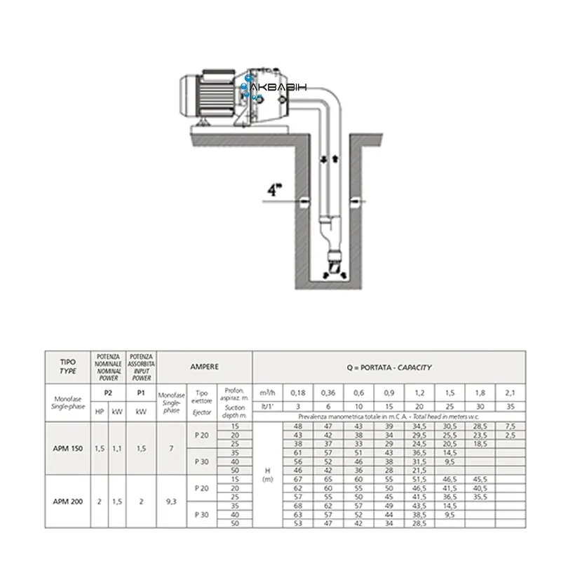 Насос відцентровий Speroni APM 200 (1,5 кВт ) з виносним ежектором - Фото 2