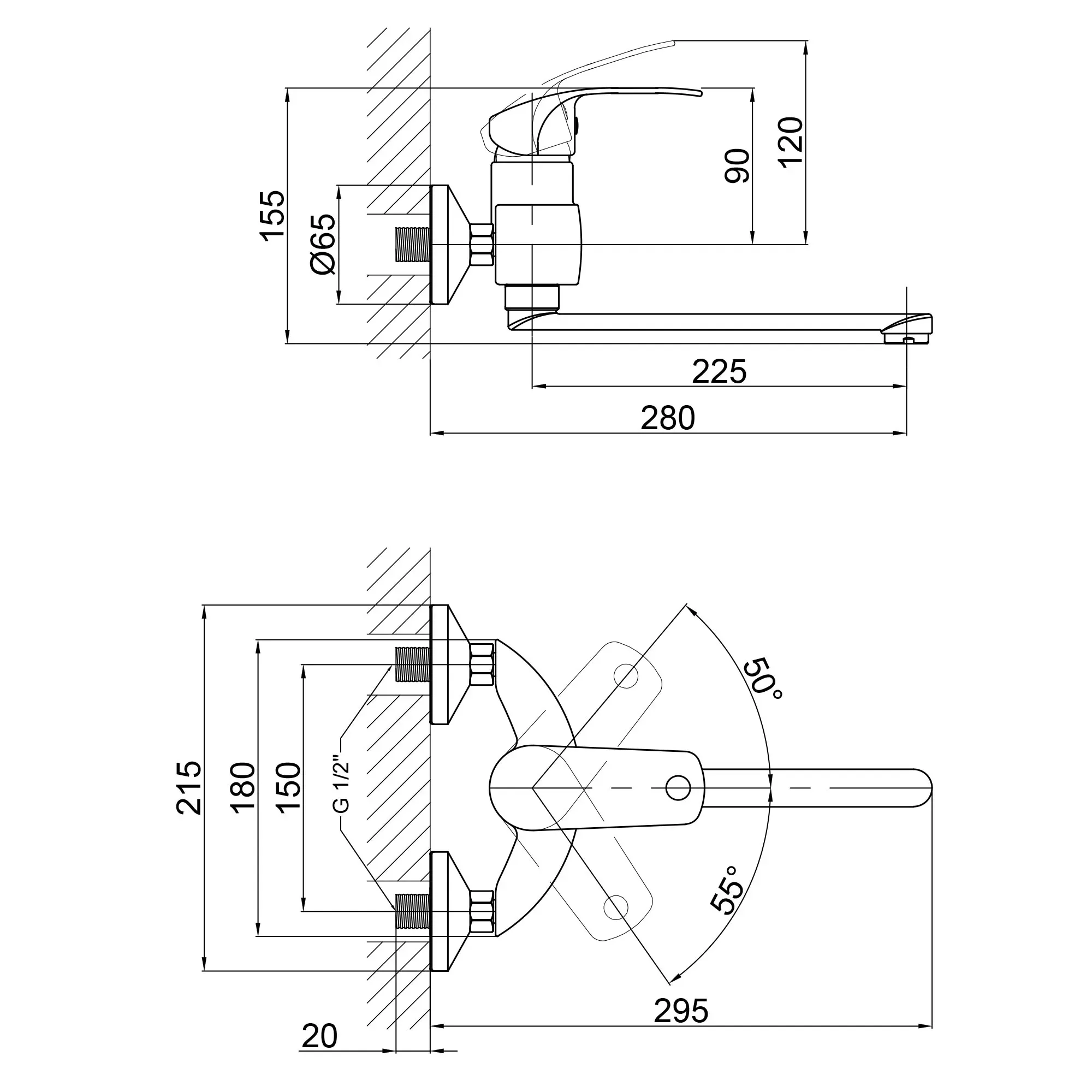 Змішувач для кухні Q-tap Mars СRM 009 настінний - Фото 2