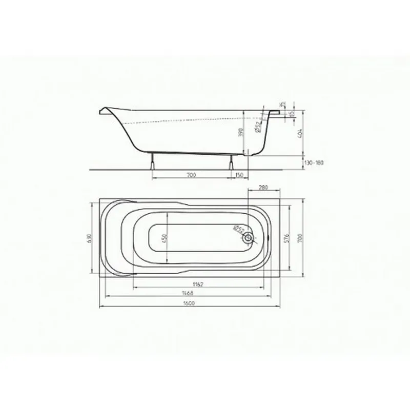 Ванна акрилова 160 х 70 KOLO SENSA без ніжок - Фото 2
