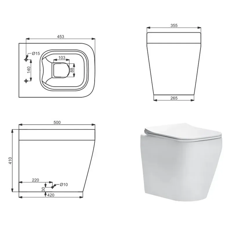 Унитаз пристенный Devit Optima 3230130 безободковый, сиденье дюропласт Soft-Close - Фото 2