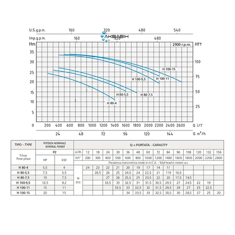 Насос центробежный Speroni H 80-9,5 (9,2 кВт) 3Ф для слегка загрязненной воды - Фото 2