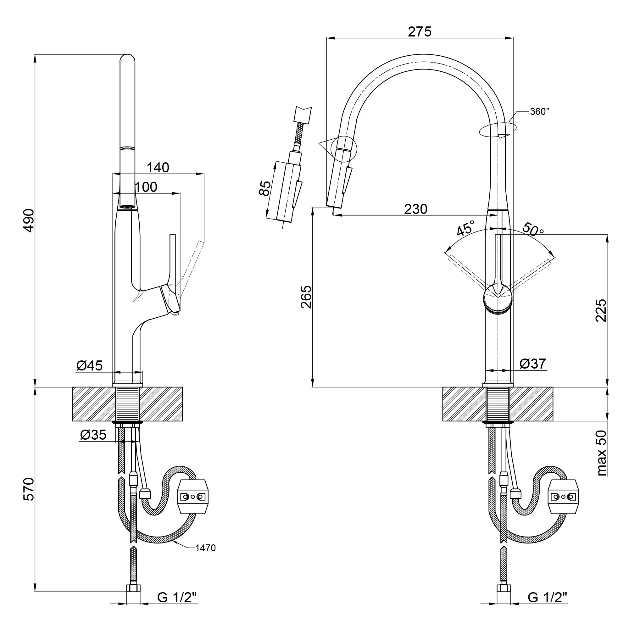 Смеситель кухонный с выдвижным изливом Qtap Anicka 9136103UC - Фото 2