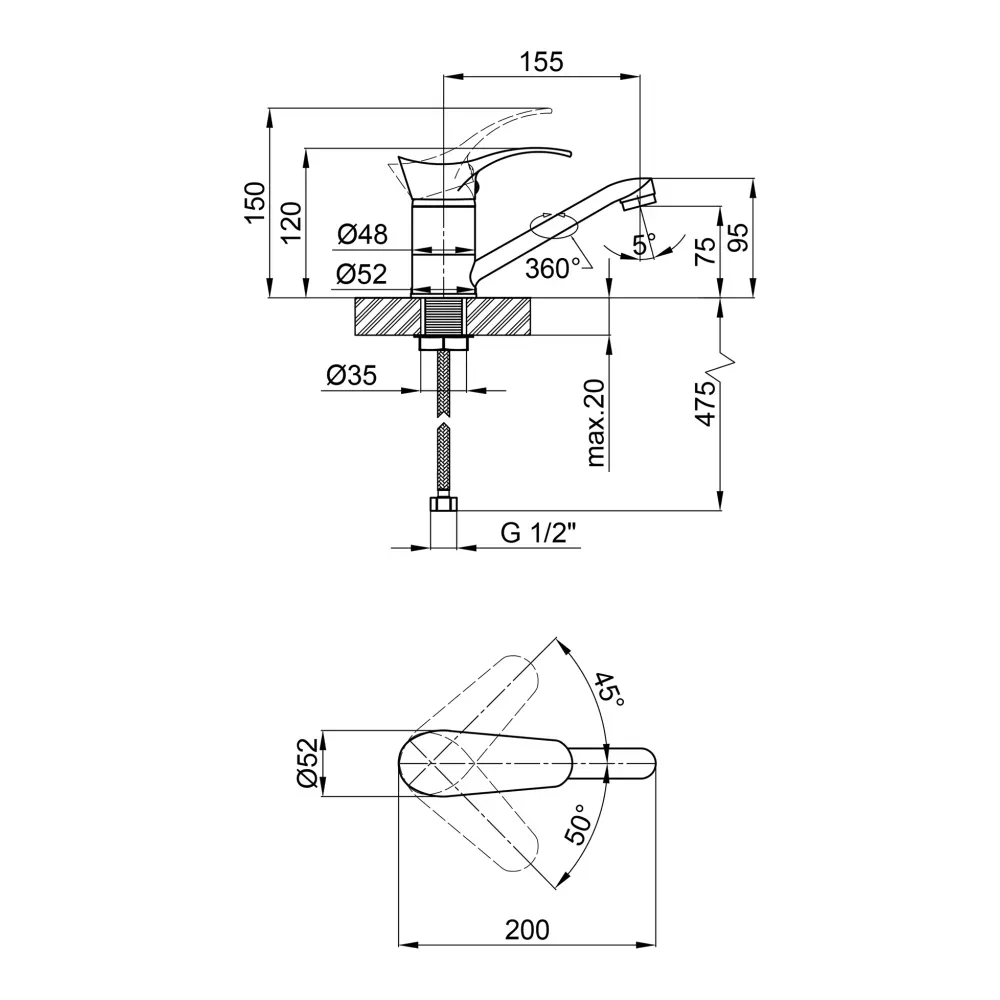 Змішувач для кухні Q-tap Eris СRM 003М ГАЙКА носик 15 см - Фото 2