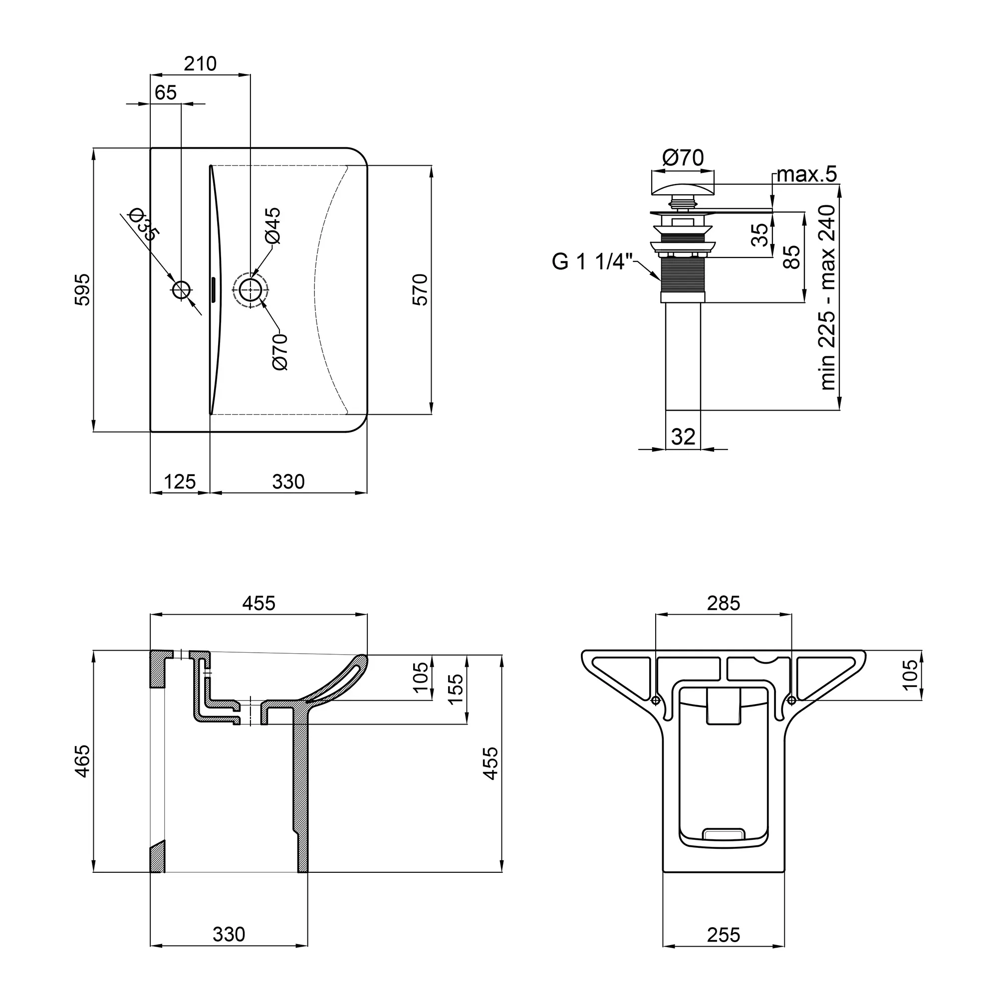 Раковина подвесная моноблок Qtap Aquarius 630х515х490 White с донным клапаном QT2111WL425W - Фото 2
