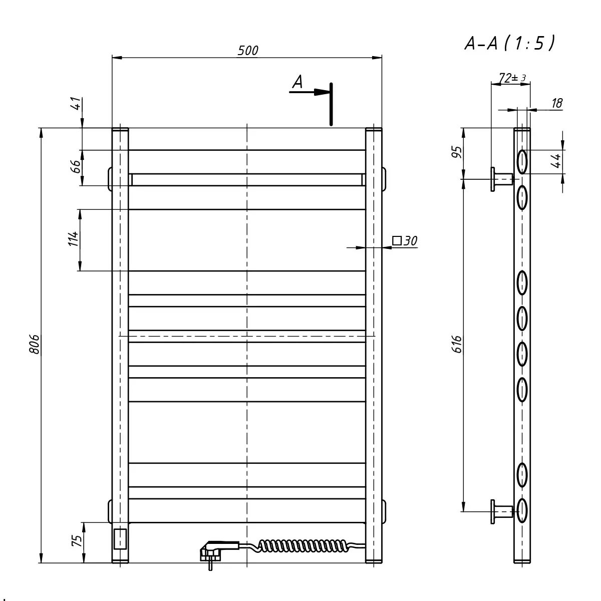 Рушникосушка NAVIN Ellipse 500х800 Sensor права - Фото 3