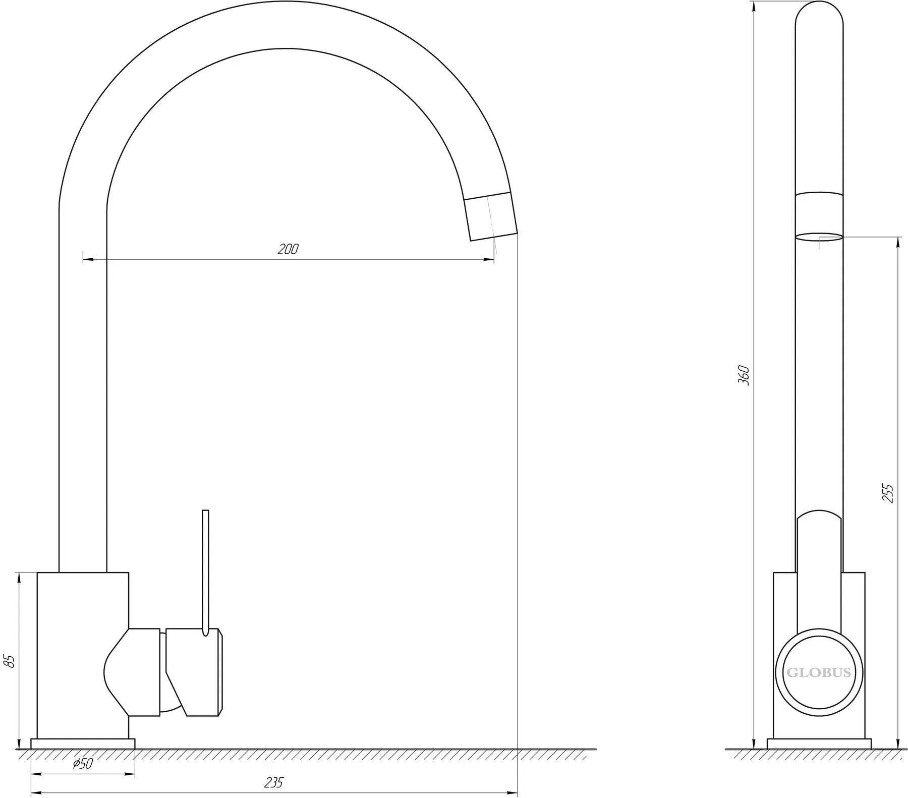 Змішувач для кухні Globus Lux WIEN SUS2-203SN Нержавіюча сталь - Фото 2