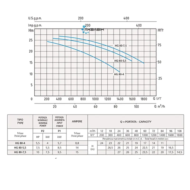 Насос відцентровий Speroni HG 80-7,5 (7,5 кВт) 3Ф для злегка забрудненої води - Фото 2