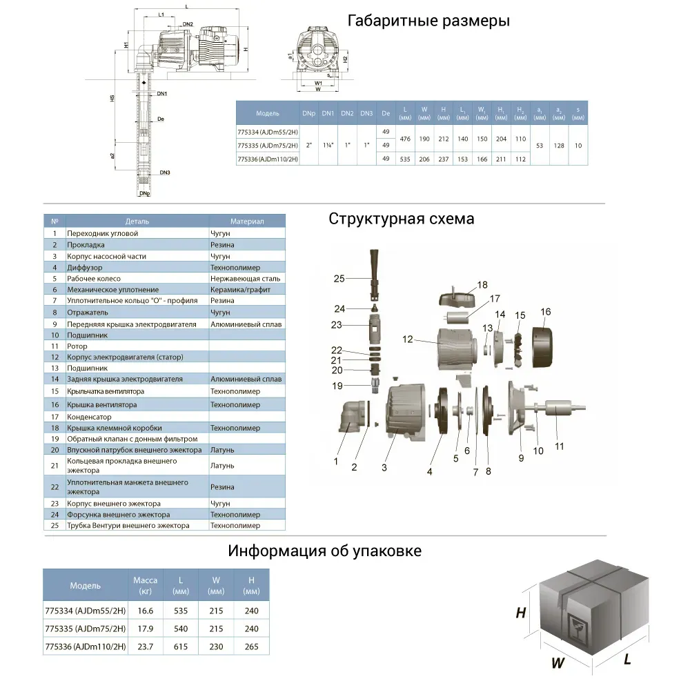 Насос центробежной LEO (Aquatica) 775334 (0,55 кВт) ЭЖЕКТОР 2" - Фото 2